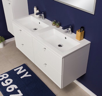 OPALINE 120cm hvit skap med 4 skuffer og dobbellservant
