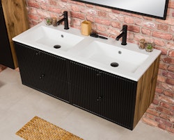 OPALINE 120cm svart skap med 4 skuffer og dobbellservant