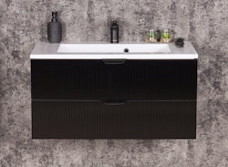 NOVA SLIM 80cm svart skap med svart håndtak og servant