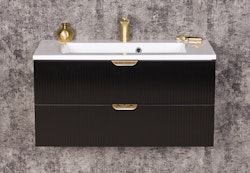 NOVA SLIM 80 cm svart skap med gull håndtak og servant