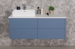 MIRACLE 120cm lyseblått skap med 4 skuffer, benkeplate og servant