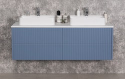 MIRACLE 140cm lyseblått skap med 4 skuffer, benkeplate og to servanter