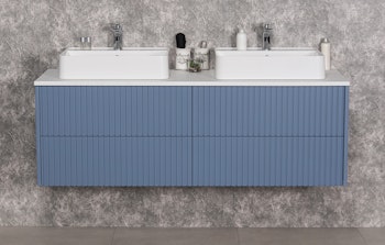 MIRACLE 140cm lyseblått skap med 4 skuffer, benkeplate og to servanter