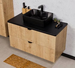 BERTA 100cm natur eik farge skap med benkeplate og servant