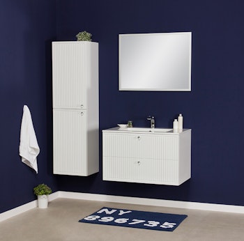 OPALINE hvit baderomspakke - servantskap 81cm, servant, høyskap og speil