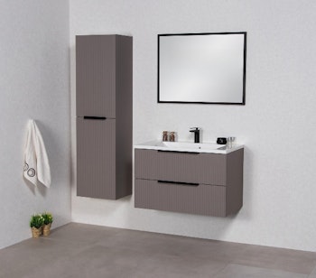 ELIN silky sand baderomspakke - servantskap 80cm, benkeplate, servant, høyskap og speil