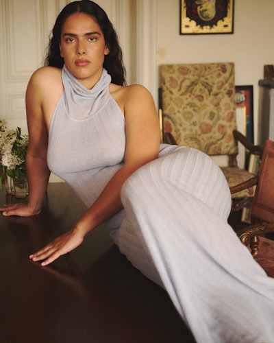 Neck dress blue
