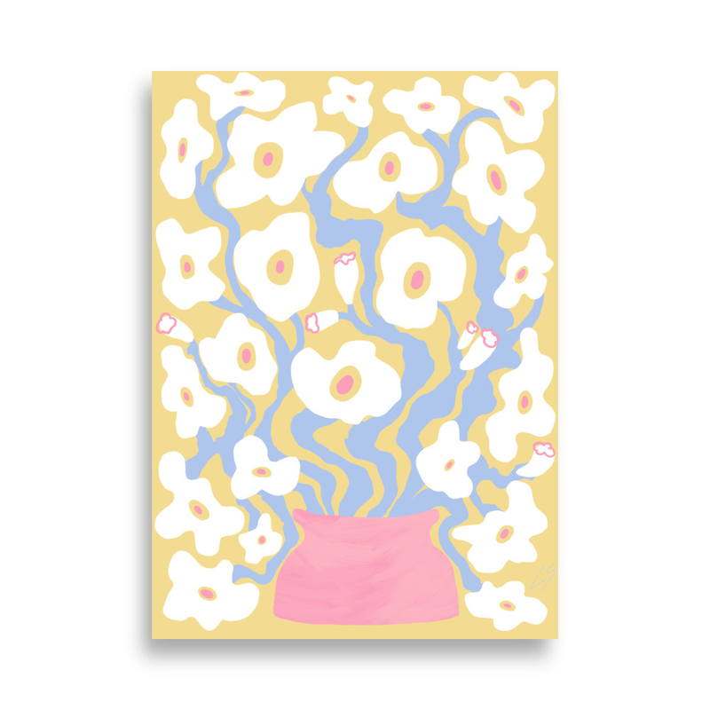 White Gold Poppies Poster 50x70cm - 50×70 cm