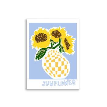 Sunflowers In Checkered Vase Blue Poster - 30×40 cm