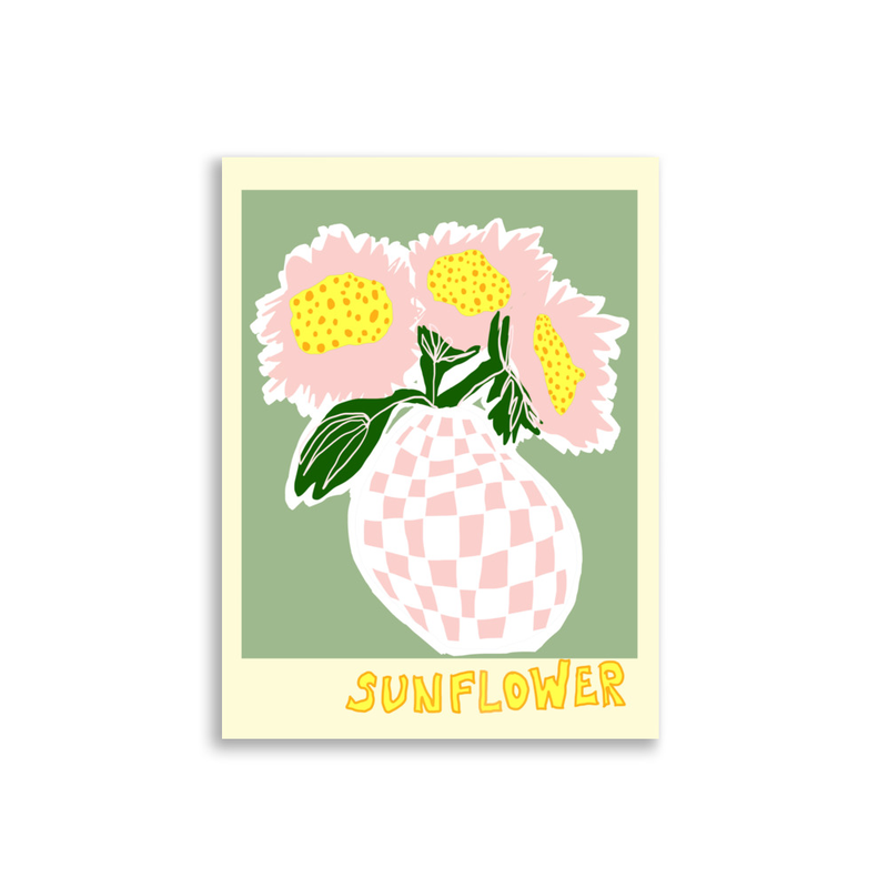 Sunflowers In Pink Checkered Vase Poster, 30x40cm - 30×40 cm