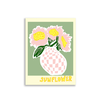 Sunflowers In Pink Checkered Vase Poster - 30×40 cm
