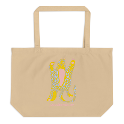 Organic Cotton Tote Bag Large, Happy Animal Print - Oyster - One size