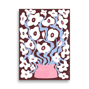 Deepred White Poppies In Pink Vase Poster 50x70cm - 50×70 cm