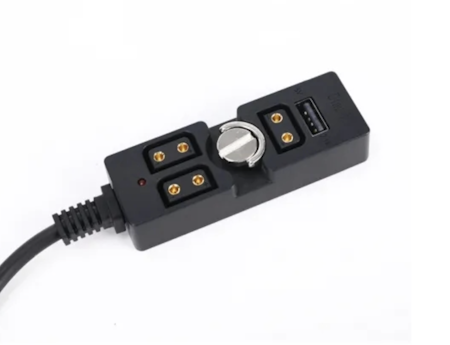 0.5-2m Coiled Male D-TAP to 3 Port Female D-Tap with USB-A 2.0 Splitter with 1/4"-20 Screw