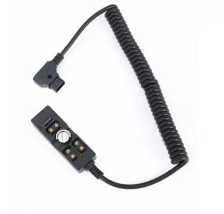 0.5-2m Coiled Male D-TAP to 3 Port Female D-Tap with USB-A 2.0 Splitter with 1/4"-20 Screw