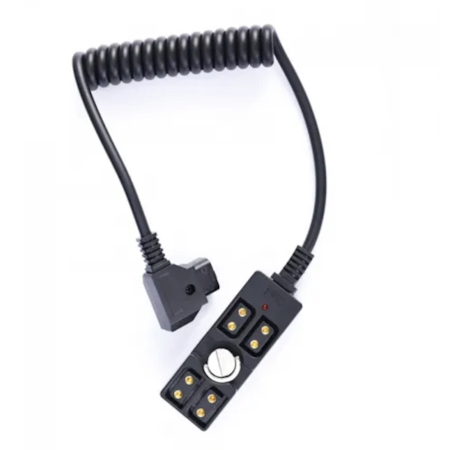 0.5-1m Coiled Male D-TAP to 4 Port Female D-Tap Splitter with 1/4"-20 Screw