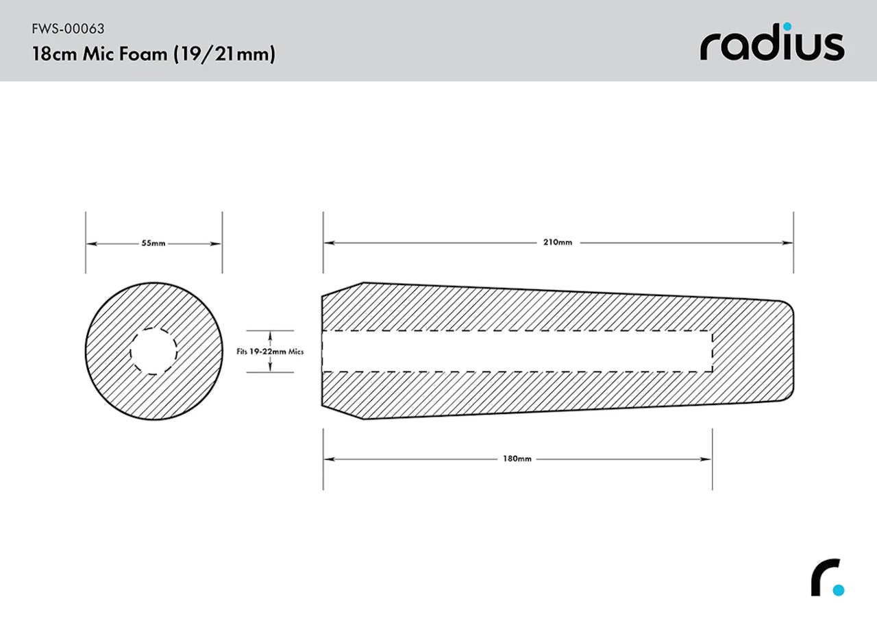 Radius Shotgun Mic Foam Windshield, 18cm STD Hole
