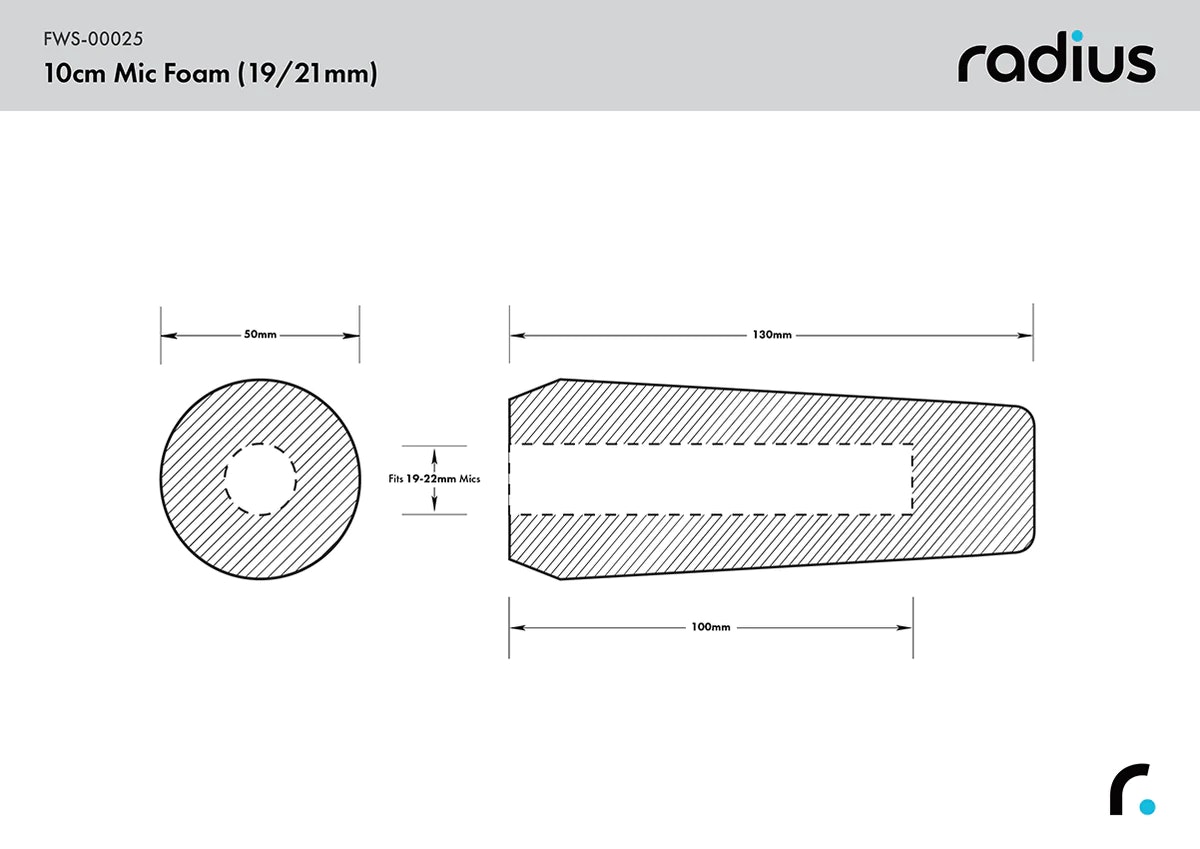 Radius Shotgun Mic Foam Windshield, 10cm STD Hole