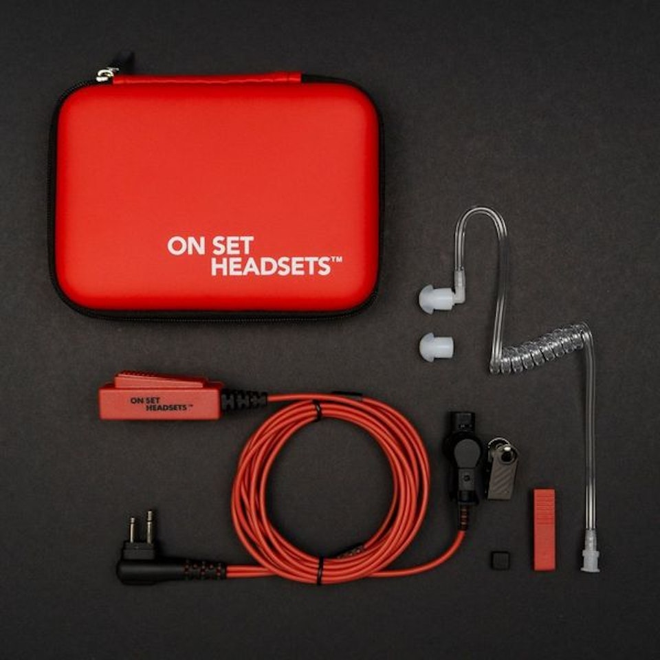 On Set Headsets RED Dragon for Motorola, Kevlar reinforced cable assembly, H2O resistant mic, Medical grade (hypoallergenic) silica. The FilmPro is a High Quality Walkie Talkie Headset. Built to take 