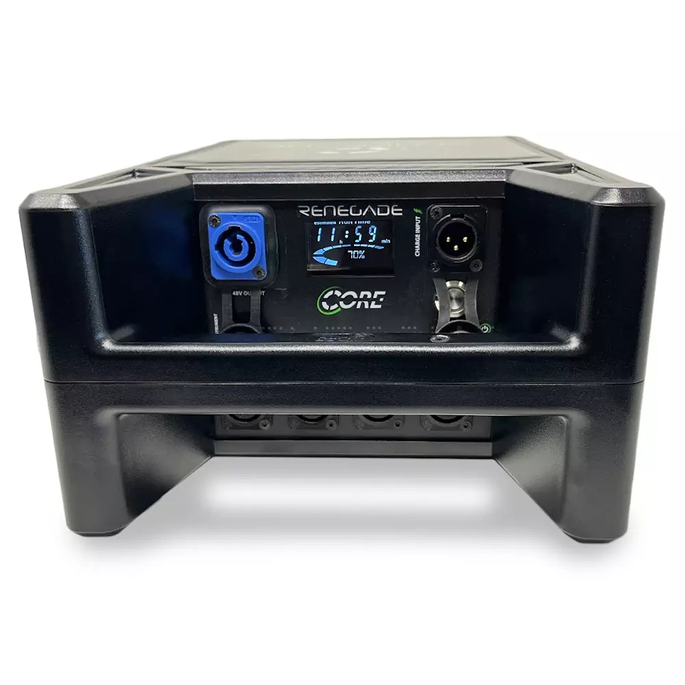 CORE RENEGADE Mobile Power Station, 777wh LiFEPO4 battery system, 15v/28v/48v outputs Includes PFQ8 External Charger and IEC Power Cable