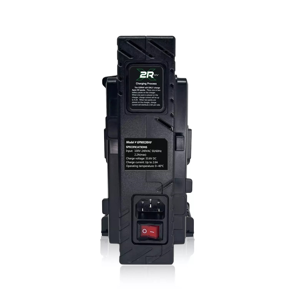CORE Rapid Two Position Charger for Apex High Voltage V-mount 29.6v battery packs.
