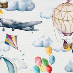 V1056 Bomullsväv Flygplan och färgglada ballonger (5 m)