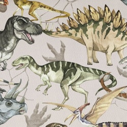 V1002 Bomullsväv Dinosaurer grå (5 m)