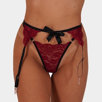 Red g-string with garter