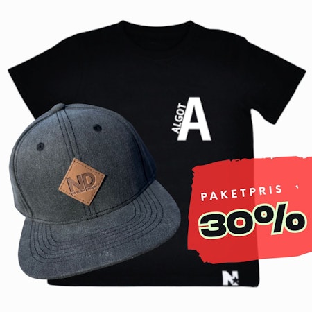 PAKETPRIS - Namntshirt & keps (Svart stentvättad)