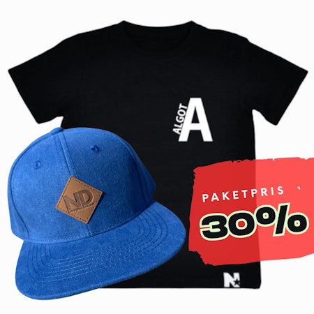 PAKETPRIS - Namntshirt & keps (Blå stentvättad)