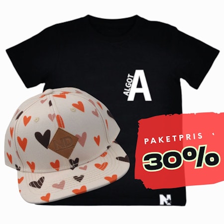 PAKETPRIS - Namntshirt & keps (Hjärtan färgade)