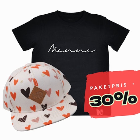 PAKETPRIS - Namntshirt & keps (Hjärtan färgade)
