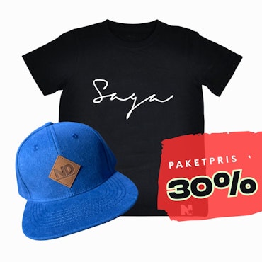 PAKETPRIS - Namntshirt & keps (Blå stentvättad)