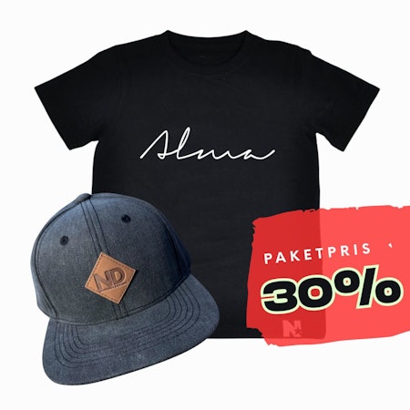 PAKETPRIS - Namntshirt & keps (Svart stentvättad)