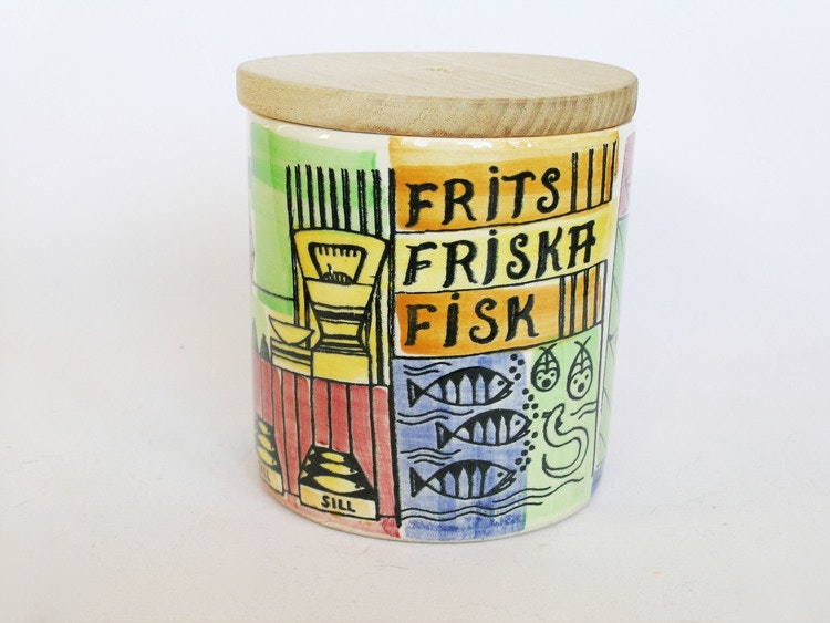 Burk i keramik Frits Friska Fisk Jie Gantofta - Koppar&Ting