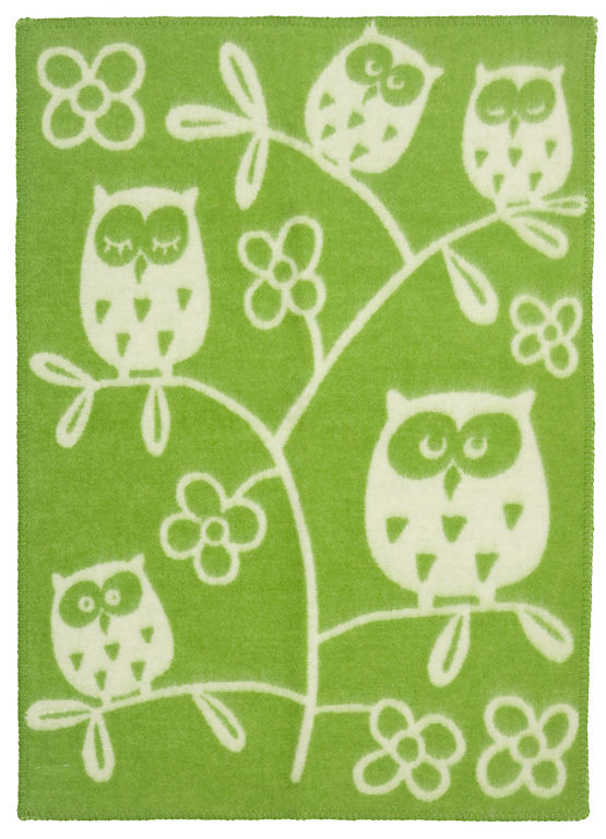 Klippan Yllefabrik Tree Owl Green Barnfilt