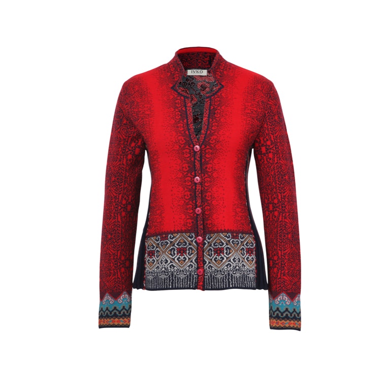 IVKO Woman Kofta Jacket Geometric Pattern Red - ylle.net - allt i ull