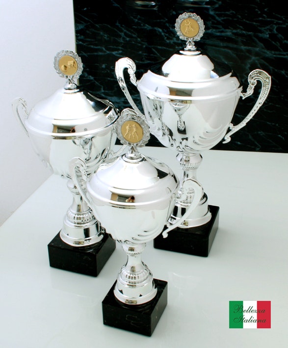 Silverpokal Verona med metallskylt och digitaltryck.