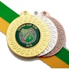 Medalj i storlek 40 mm med egen logo, band & text