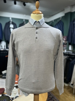 Polo långärmad stickad merino grå