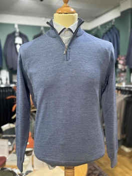 Turtleneck halfzip HZ  stickad merino - blå
