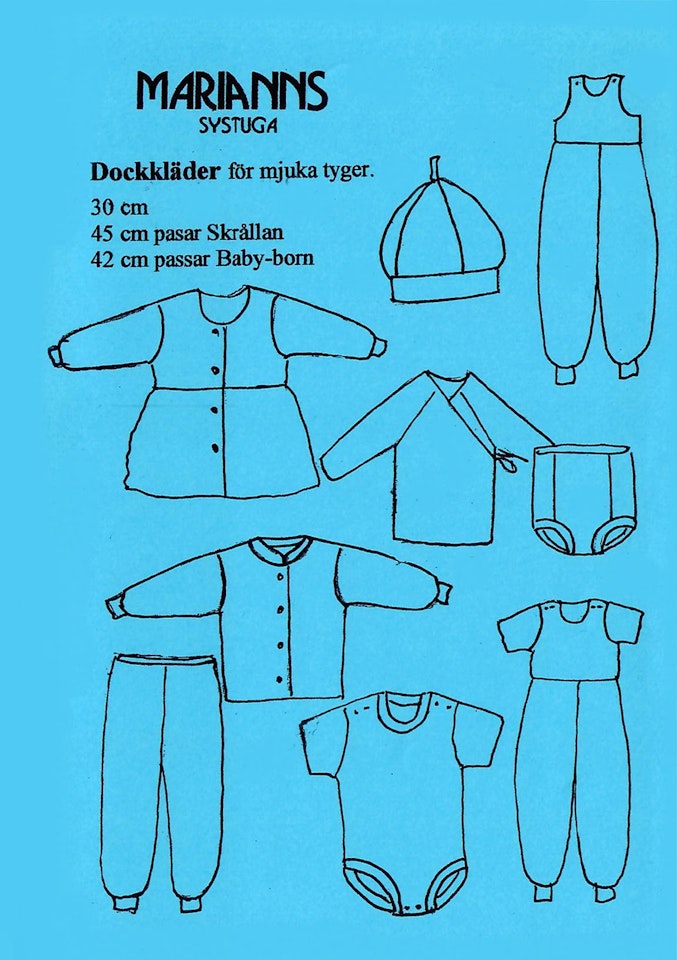 Symönster Blå dock - set med dockkläder