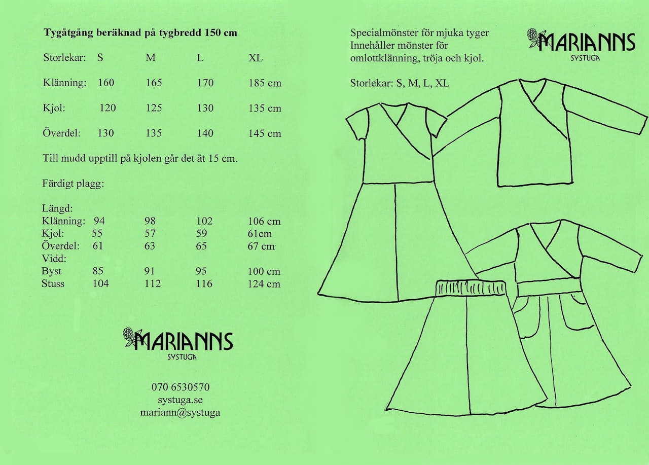 Symönster Mint - omlottklänning, omlottröja och kjol