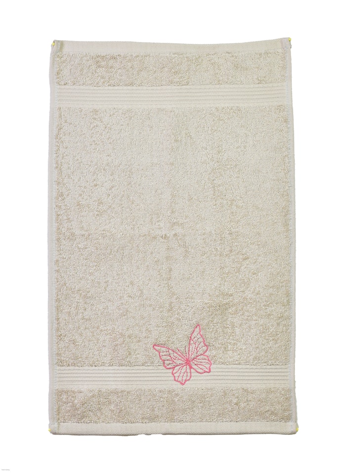 Sandfärgad handduk med fjäril