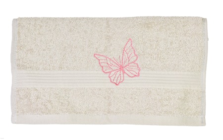 Sandfärgad handduk med fjäril