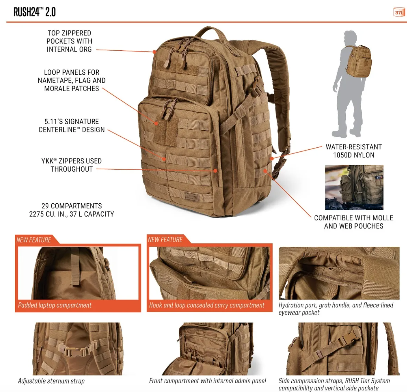 5.11 - Rush24 2.0 - Backpack 37L - Woodland Camo (938)