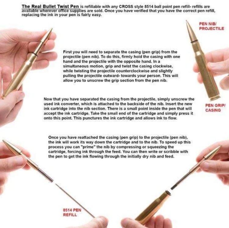 Lucky Shot - .50 Caliber Bullet Twist Pen in Brass