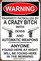 Warning - Property patrolled - Metal tin sign