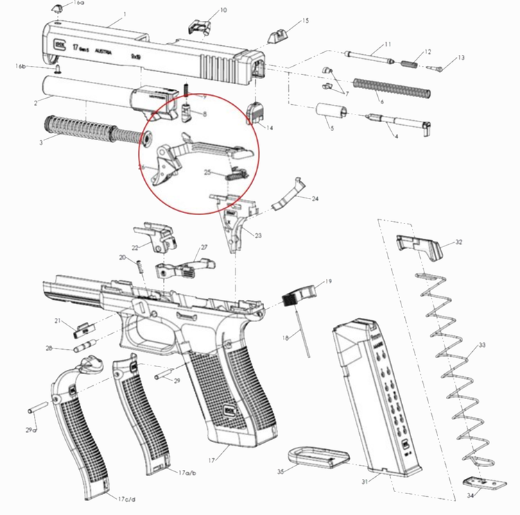 Glock - Trigger with trigger bar AMBI for G17 Gen5