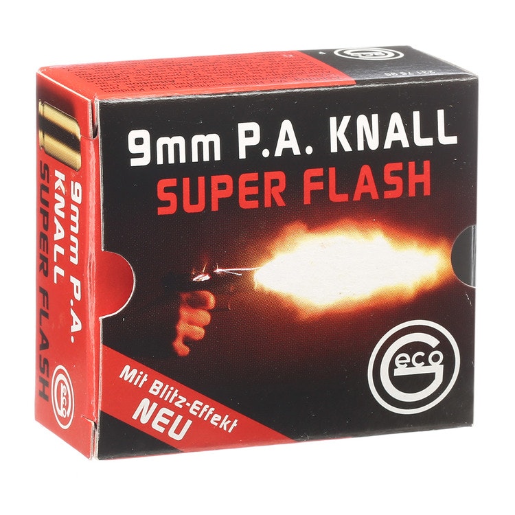 25 munitions à blanc Geco Super Flash, calibre 9mm PA